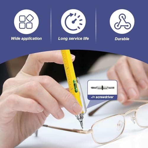 11 PCS Multi Tool Pen, Multitool Pen 6 in 1 Yellow Cool Gadgets for Men Husband Grandpa Engineer Handyman with Stylus Bubble Level Ruler Flathead Phillips Screwdriver Ballpoint and 10 Extra Refills — view 4