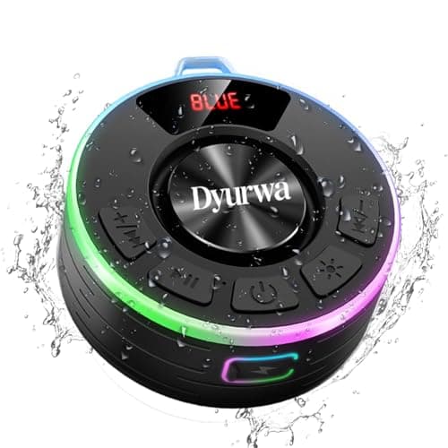 Bluetooth Shower Speaker, IPX7 Waterproof Portable Speaker with Suction Cup, 10H Playtime, Wireless Mini Speaker for Bathroom with RGB Lights, Stereo Bass Built-in Mic, for Travel/Outdoor/Party/Beach