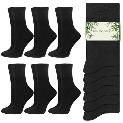 Zuimei 6 Pairs Bamboo Socks for Women, Breathable Crew Seamless Black Socks