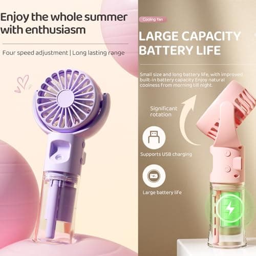 dididudi Misting Fan Mini Handheld Fans with Lanyard USB Rechargeable Portable Fans Pocket-Size Cooling Desk Rotating Fan for Travel Kids Women Summer Gift for School Office Outdoor Camping (Black) — view 3