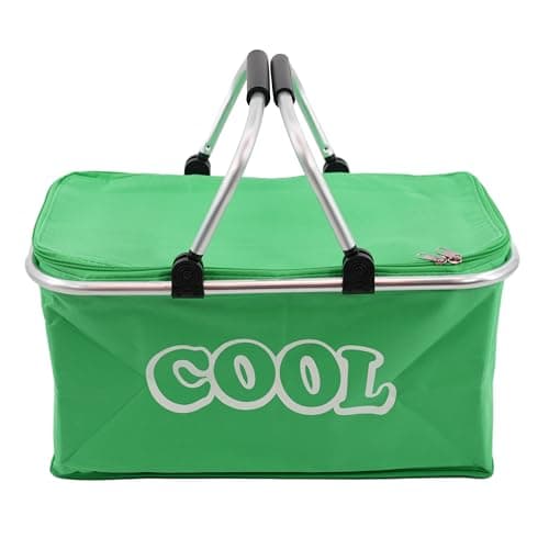 GEEZY Mint Green Cool Bag – 35L Large Insulated Picnic Basket, Folding Cooler Box with Sturdy Aluminium Frame & Strong Handles, Ideal for Camping, Shopping, Outdoor Use – Versatile & Durable