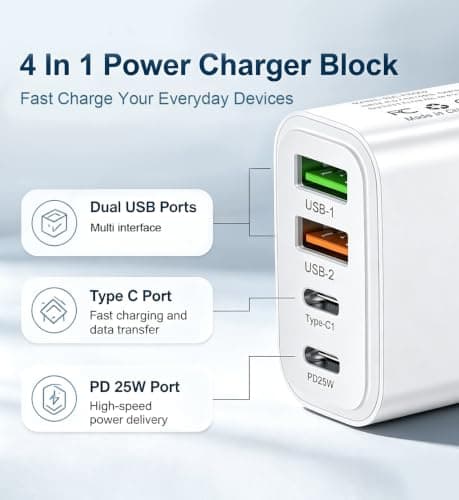 UK Travel Adapter,UK Plug, with 2 USB-C and 2 USB-A Fast Charge Ports,USB-C Fast Charging,40W 4-Port Fast Charger UK Plug,Compatible with iPhone, Samsung — view 2