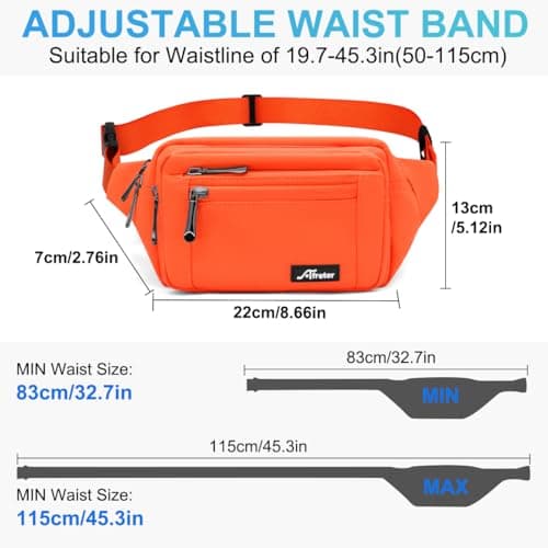 REETEE Waterproof bumbags for Ladies Men Fashion Bum Bag with Adjustable Belt and 5 Zipper Pockets Large Capacity Fanny Pack Waist Bag for Outdoors, Sport, Hiking, Travel (A-Orange) — view 5