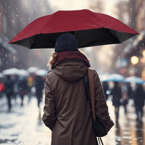 Silkfly Bulk Folding Umbrellas for Rain Sun Burgundy‌ 12 Pack — view 4