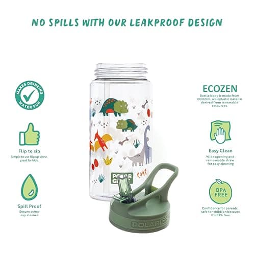Polar Gear Kids Water Bottles with Straw - 400ml BPA Free Toddler Water Bottle With Straw - 100% Leakproof Kids Drink Bottle with Carry Handle - School Water Bottle - Dinosaur - 36+ months — view 5