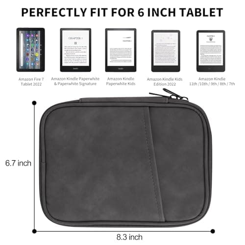 HoYiXi Universal Sleeve Bag for 6",6.8",7" Kindle Paperwhite/Colorsoft 2024-2012 Compatible with 6"-6.8" All-New Kindle/Kobo/Tolino/Sony,6" EReader with Anti-Drop Protective Cover,Grey — view 2