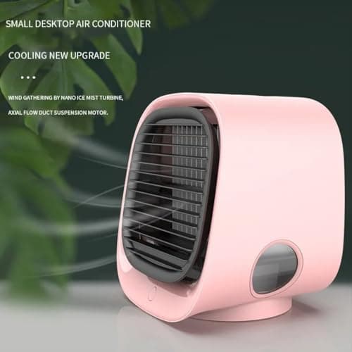 Portable Air Conditioner, Portable Air Cooler,3-Speed Mini Air Cooler Fan with 300ml Misting Tank, Quiet Desktop Aircon Unit with LED Light for Home, Office, Travel (Pink) — view 4