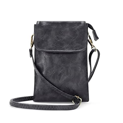 Woodland Leather Phone Bag, Crossbody Bags For Women Vegan Leather Cell Phone Purse Wallet Small Shoulder Bag - Fit All Phones phone bags for women crossbody with Anti theft zipper pocket, Black