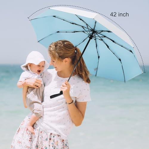 LIDOMPO UPF 50+ Travel Compact UV Umbrellas For Sun Protection Automatic Open Close Sun Umbrella UV Protection for Walking, Turquoise, 12.5 inches diameter, Classic — view 5