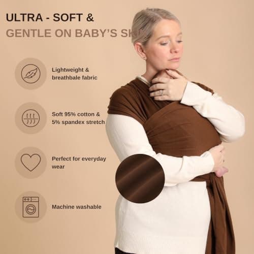 RYLOOBABY Baby Sling Carrier & Stretchy Baby Wrap – Newborn Baby Carrier 3.2–15 kg, Soft Cotton Hands-Free Babywearing Sling, Hip Healthy, One Size XXS–XXXL – Dark Brown — view 4