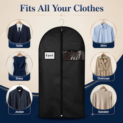 8 Pack Garment Bags Dustproof, Suit Cover with Clear Window and Pocket — view 5