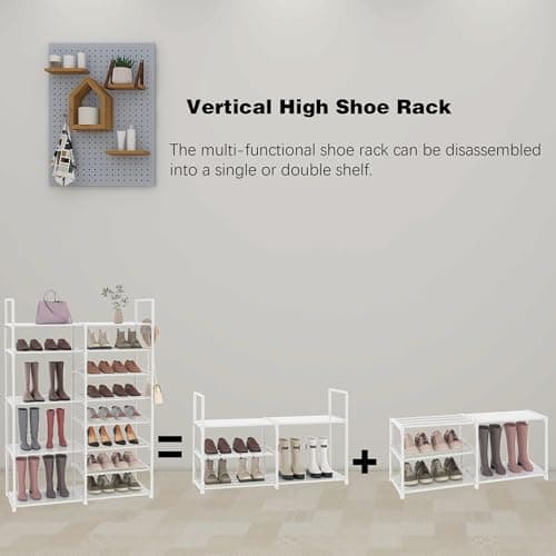 Lxvckly Shoe Rack, 8 Tiers Shoe Storage Organizer, Metal Tall Shoe Shelf Holds 26-30 Pairs, Vertical Shoe & Boot Organizer for Narrow Spaces, Entryway, Closet, Hallway, Cloakroom, Garage White — view 5