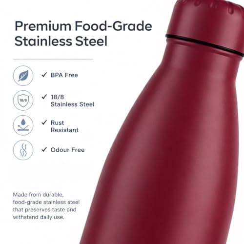 ORVELLA Stainless Steel Water Bottle with Vacuum Insulation 500ml - Burgundy — view 3