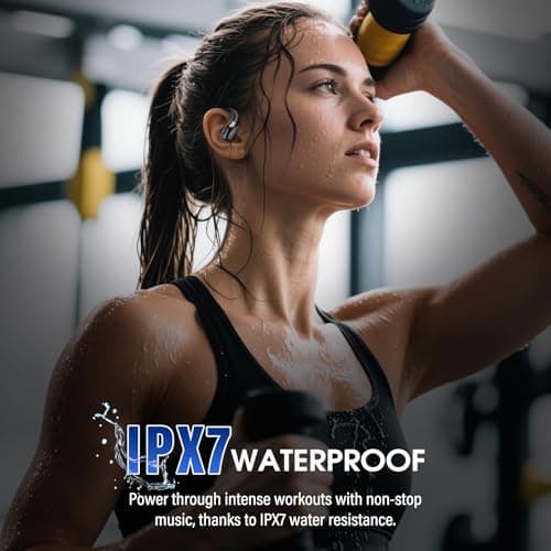 Open Ear Headphones Bluetooth 6.0, 45Hrs Wireless Sports Earbuds with Wide Area Tap, Secure Fit Ear Hook, IPX7 Waterproof Earphones for Gym, Running, Office, Immersive Stereo & ENC Calls, Black — view 6