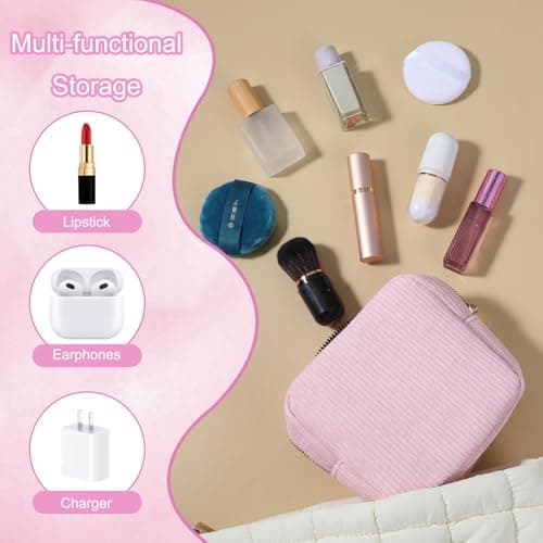 JIEYAO Corduroy Sanitary Napkin Storage Bag, Portable Period Bag for Teen Girls, Cute Period Pouch Soft Menstrual Cup Pouch Menstruation First Pad Bag Tampon Holder for Women (Pink) — view 3