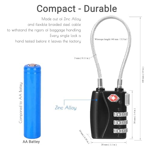 CFMOUR Suitcase Locks, 3-Dial TSA Approved Luggage Lock with Flexible Cable — view 4