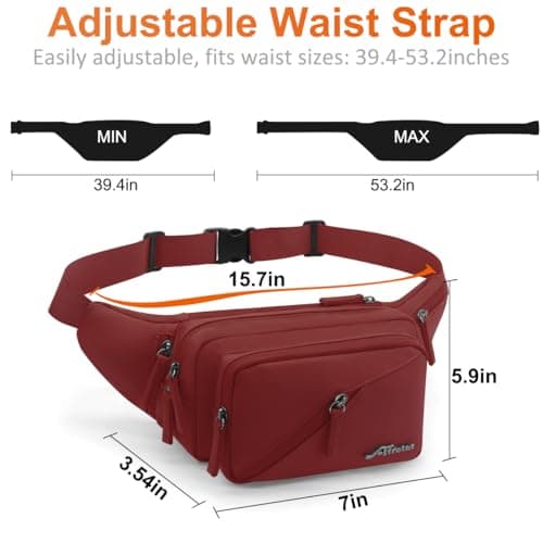 REETEE Bum Bag Fanny Pack Men Women Water Resistant Waist Packs Sports Waist Bag with Bottle Holder, Walking Waist Pack Bumbag with Adjustable Belt for Running Travel Cycling Outdoor Sport (Wine Red) — view 6