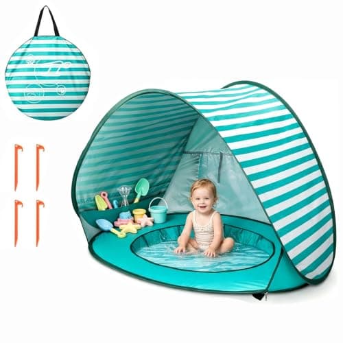 Automatic Sun Shade Tent with Mini Pool, UPF 50+ UV Protection – Pop Up Portable Beach Shelter for Garden, Picnic & Seaside Days (Green)