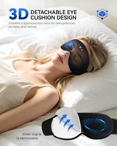 ZHENYEMEI Modal Sleep Mask Headphones w/Removable & Blackout 3D Eye Cups — view 4