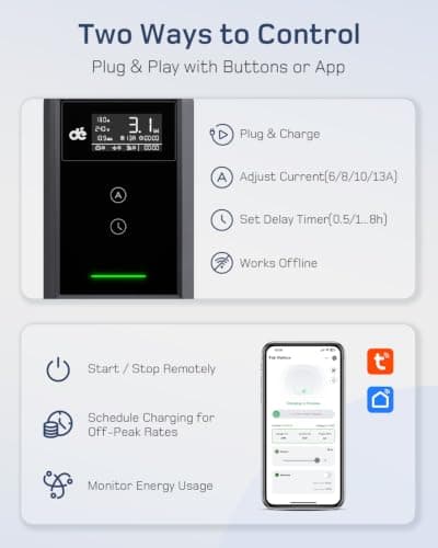 dé EV Charger 3 Pin Plug 15m with App, 3.12kW Electric Car Charger Type 2 — view 2