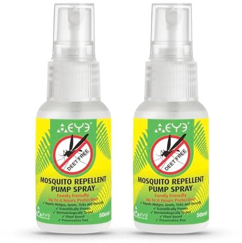 THEYE Natural Mosquito and Insect Repellent Spray, DEET Free Plant Based Citrepel Pump Spray, Long Lasting 6 Hour Protection, Skin Friendly, Travel Size, 2 x 50ml