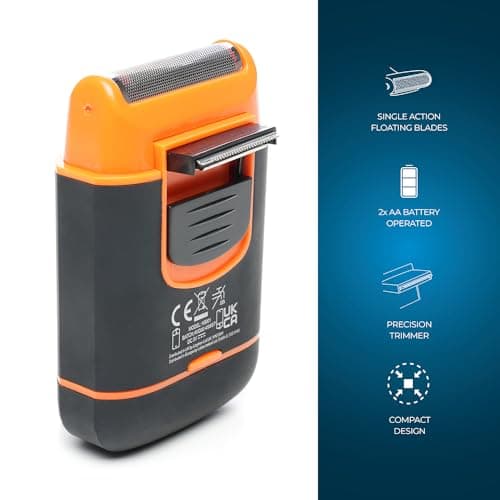 Paul Anthony Travel Pro Battery Operated Men's Compact Foil Shaver, Titanium Flexible Blade, Retractable Side Trimmer,Rubberised Finish, 2 x AA Battery Operated - Orange - H5001A — view 6