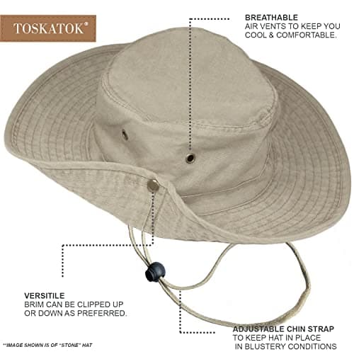 TOSKATOK UPF 50 + Boys Kids Safari Outback Australian Style Cotton Bush Sun Protection Hat with Wide Brim, Detachable Chin Strap, Side Press Studs and Air Vents-CHARCOAL-54 — view 4