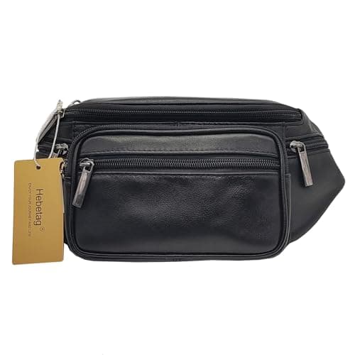Hebetag Leather Fanny Pack Waist Bag for Men Women Travel Hiking Running Hip Bum Belt Slim Cell Phone Purse Wallet Pouch Black — view 3