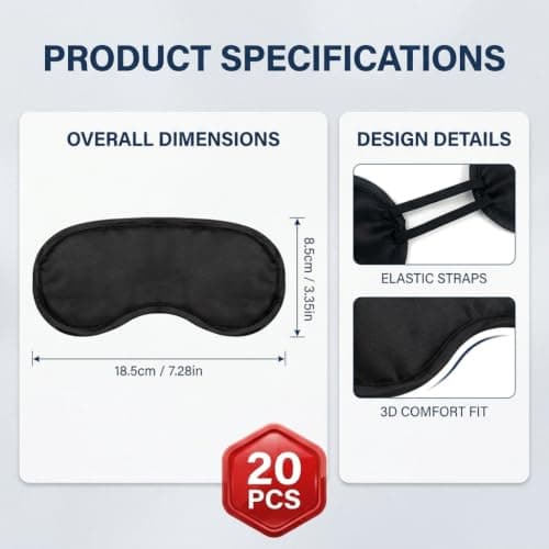 20 Pack Eye Mask for Sleeping, Blindfold Eye Shade Cover, Light-Blackout Breathable Sleep Masks, Soft Comfortable Blindfolds for Games Travel, On The Plane, Lunch Break and Camping Usage Black — view 2