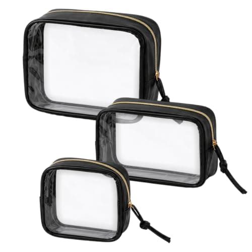 MOTIBACK 3 Pcs Clear Toiletry Bags Makeup Organizer for Travel (Black)