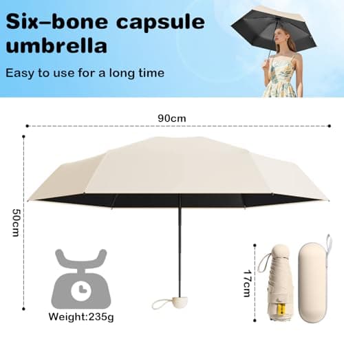 MPXEAVG Travel Umbrella, Handbag Umbrella, Mini Umbrellas with Case, for Women Handbag Size, Windproof Strong for Men Women (Beige) — view 2