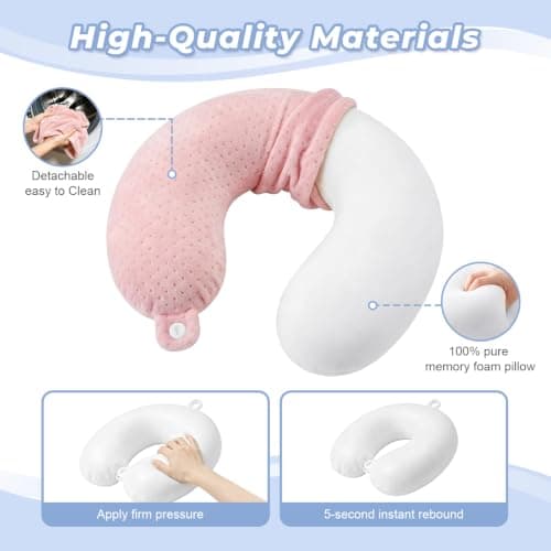 flintronic Travel Pillow, Memory Foam Neck Pillow, Comfortable and Lightweight, U Shape Neck Pillow for Head Support, Ideal for Airplane Car Home Office Sleeping, Pink — view 4