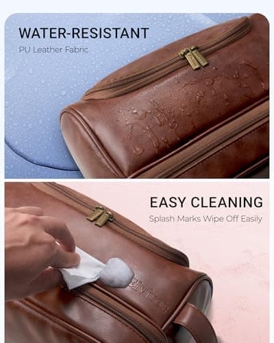 Elviros Large PU Hanging Toiletry Bag for Men Double-Layer, Dark Brown — view 5