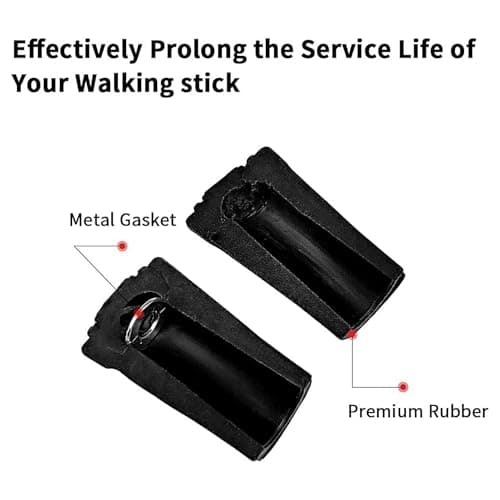 Trekking Pole Tips - 2 Pack Replacement Rubber Tips, Heavy Duty Non-Slip Hiking Pole Feet, Universal Walking Stick End | Durable Pavement Protection For Camping Climbing Outdoor Adventure Use — view 6
