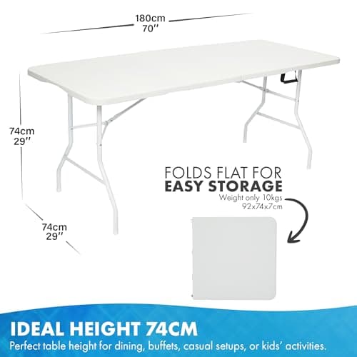 Nyxi 6ft Folding Table – 180x74x74cm – All White Top, Frame & Legs – Heavy-Duty, Waterproof, Portable Table for Camping, BBQs, Garden, Parties – Easy Setup & Storage — view 2