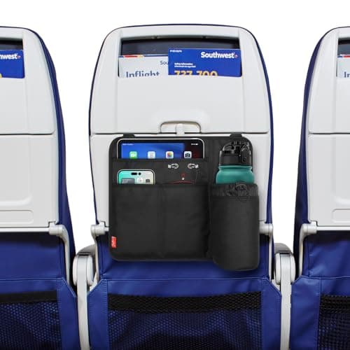 Airplane Seat Back Organizer & Storage, Airplane Tray Table Cover for Personal Items, Airline Seat Hanging Pockets Media Pouch,Reusable Travel Essentials, Fits Tablets, Cell Phone,Water Bottle (Black) — view 6
