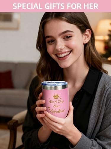 Coolparty 12oz Pink Insulated Wine Tumbler Gift for Women Her Sister Girls — view 6
