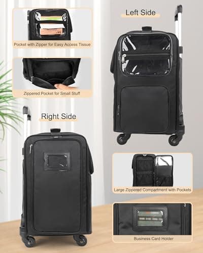 Relavel Rolling Makeup Train Case with 4 Wheels, Hairstylist Traveling Bag with Adjustable Dividers & Heat Insulation Full Layer, Hair Tools Cosmetics Storage Organizer Trolley Suitcase Makeup Cart — view 4