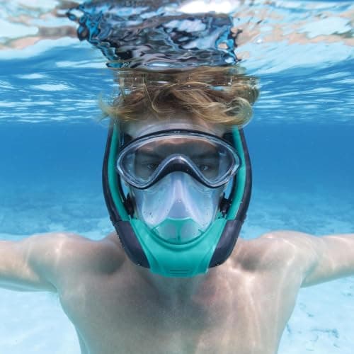 Hydro-Pro SeaClear Flowtech Full-Face Snorkelling Mask, Unisex Underwater Face Mask, Blue, S/M — view 2