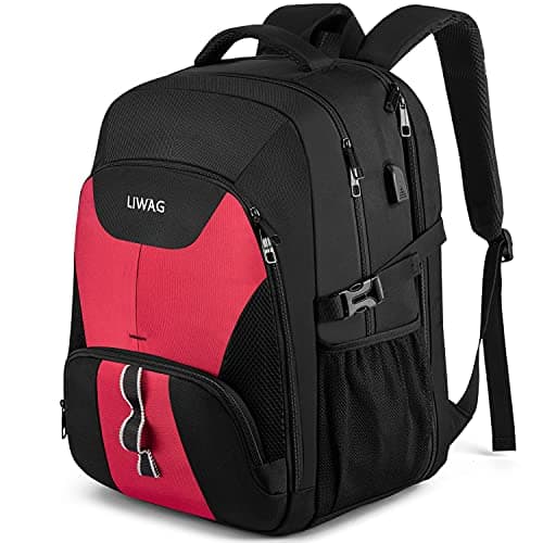 LIWAG Extra Large 50LTravel Laptop Backpack with USB Charging Port, Red