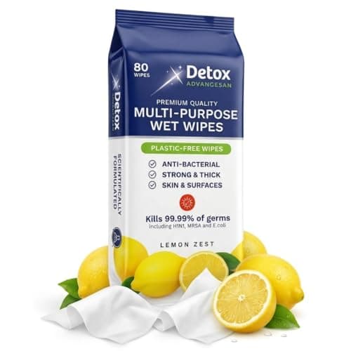 Detox AdvanceSan Anti-bac EXTRA THICK wet wipes, Pack 80, BIODEGRADABLE