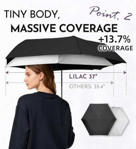 LILAC Mini Compact Folding Umbrella, Travel Pocket Rain Sun UPF 100+ UV — view 6