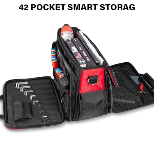 HAUTMEC Heavy-Duty Technician Tool Bag, 42-Pocket 1680D Tool Tote with Laptop Compartment, Water-Resistant Hard Base, Padded Shoulder Strap for Electricians, HVAC, IT & Maintenance – HT0408 — view 6