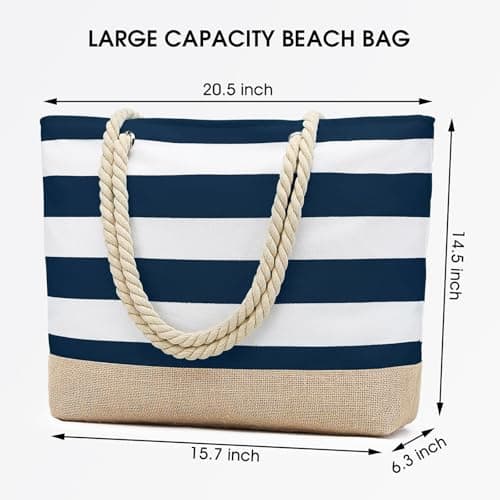 oscaurt Large Beach Bag for Women Waterproof Beach Tote Bag with Zip Holiday Essentials for Women Travel Canvas Shoulder Summer Essentials Pool Shopping — view 4