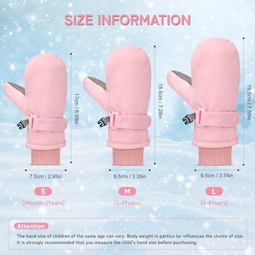HZHSGLY Kids Ski Gloves, Kids Ski Mittens Winter Warm Waterproof Anti Slip Adjustable Wristband Snow Mittens for Skiing Snowboarding Winter Outdoor Sport (Pink, 4-8 Years) — view 2