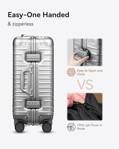 Luggex Aluminium Suitcase, 100% Aluminum Carry on Suitcase, Zipperless Luggage Hardshell Metal Suitcases with 8 Spinner Wheels, TSA Combination Lock (55 x 38 x 23.8 cm, 40L, Silver) — view 6