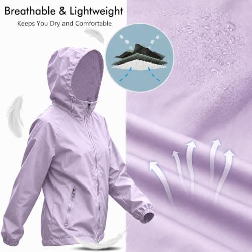 Innfttwo Lightweight Rain Jackets Womens ladies Waterproof Jackets with Hood Packable Raincoat Women for Running Cycling Hiking (UK, Alpha, L, Regular, Regular, Purple) — view 5