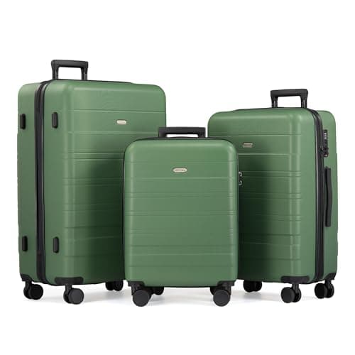 VonHaus Suitcase Set - Green Luggage Set for Travel - 3 Piece Lightweight ABS Hard Shell Suitcases - Telescopic Handle & Double Spinner Wheels - TSA Lock & Anti-Theft Zip - Large, Medium & Cabin Bag