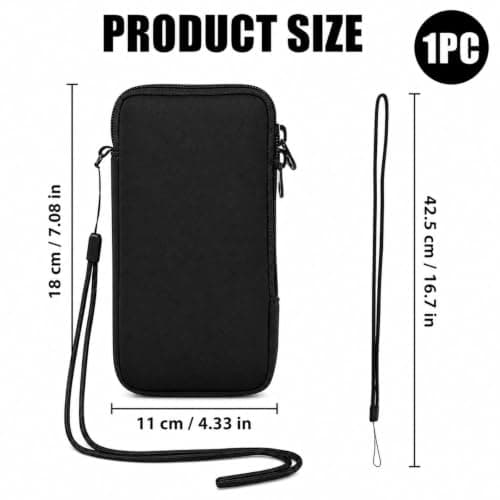 HOQBFSN Neoprene Mobile Phone Pouch with Hand Strap, Universal Zipper Smartphone Sleeve, Shock Resistant Water Repellent Soft Carry Bag for Daily Travel Outdoor Use Black — view 2