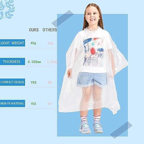 SWOGAA Disposable Rain Ponchos for Adults & Kids Family 6 Pack Extra Thick — view 4